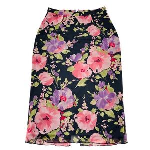 Twyla & Blu Floral Print Pencil Skirt Size 6 Black Pink Phoebe Buffay